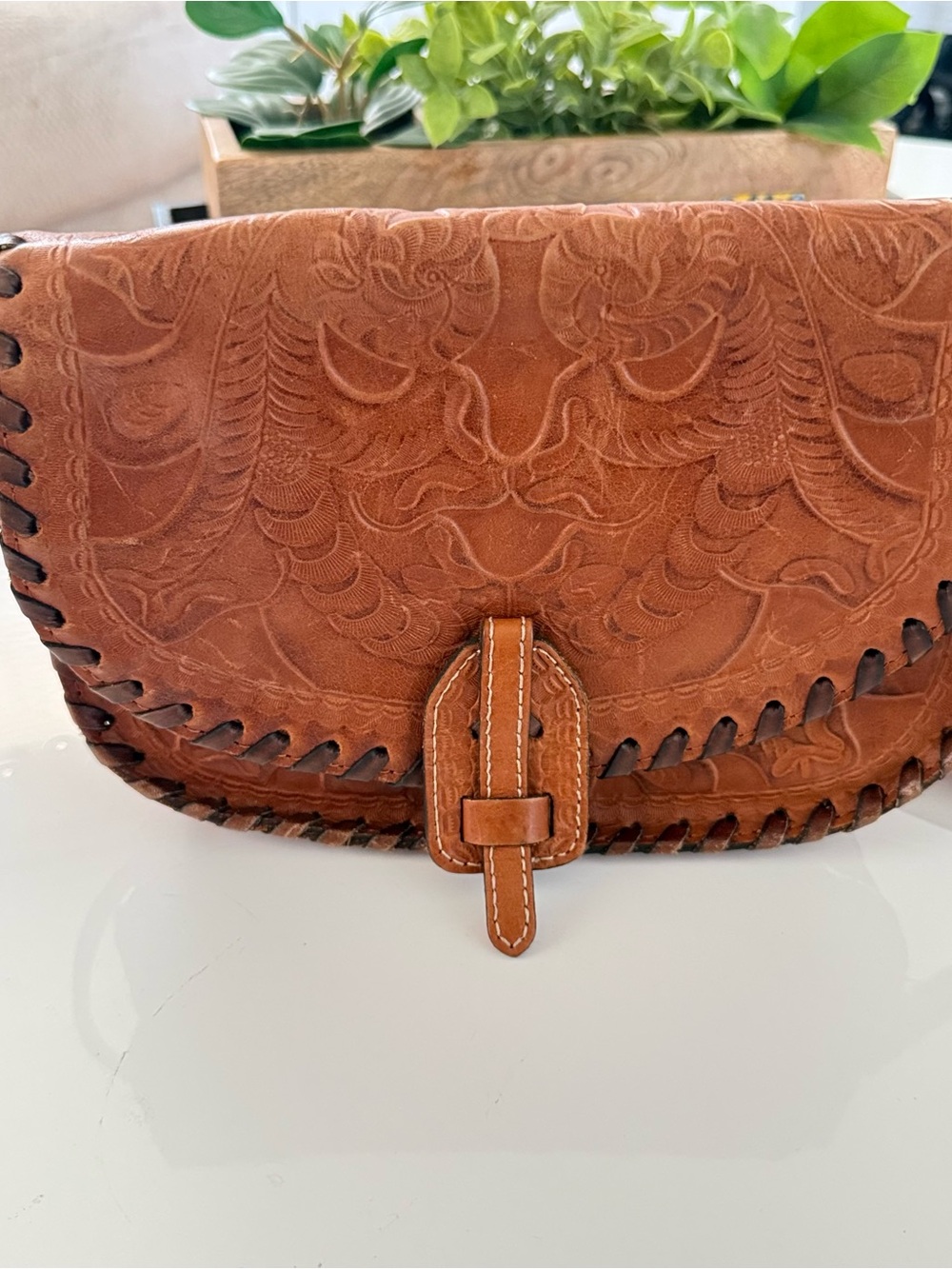 Patricia Nash Hand-Tooled Brown Leather Crossbody Bag